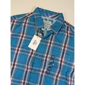 Bob Timberlake Shirt Mens Large Plaid Blue Short Sleeve Button Up NWT